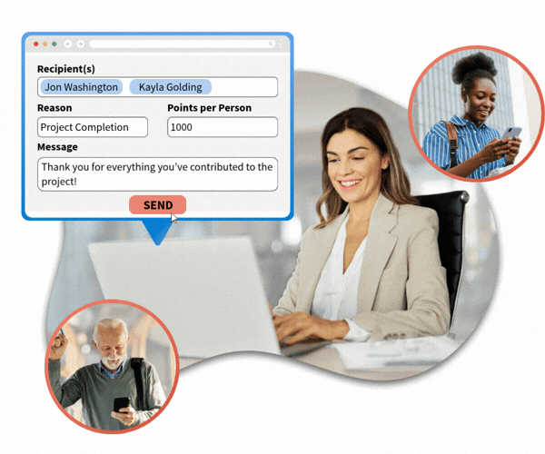 Program administrators can award one or multiple employees through an online portal within their larger company incentive program.