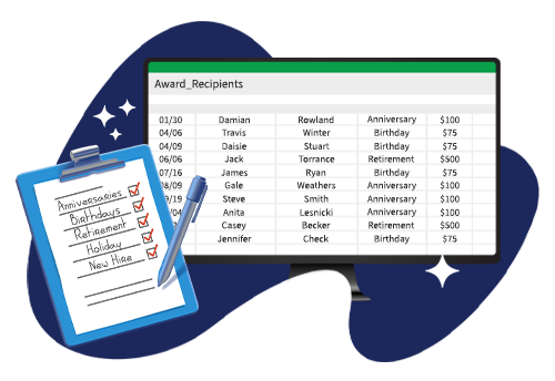Employee recognition platform that can be configured for single achievements or accruable awards.